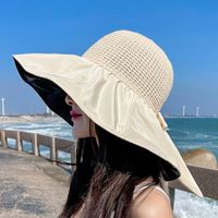 Fashion Vinyl Sun Protective Solid Color Summer New Hollow Bow Hat main image 5