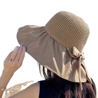 Fashion Vinyl Sun Protective Solid Color Summer New Hollow Bow Hat main image 4