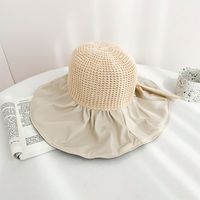 Fashion Vinyl Sun Protective Solid Color Summer New Hollow Bow Hat sku image 4