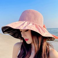 Fashion Vinyl Sun Protective Solid Color Summer New Hollow Bow Hat main image 3