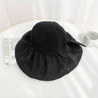 Fashion Vinyl Sun Protective Solid Color Summer New Hollow Bow Hat sku image 1