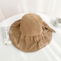 Fashion Vinyl Sun Protective Solid Color Summer New Hollow Bow Hat sku image 6
