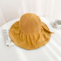 Fashion Vinyl Sun Protective Solid Color Summer New Hollow Bow Hat sku image 2