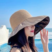 Fashion Vinyl Sun Protective Solid Color Summer New Hollow Bow Hat main image 2
