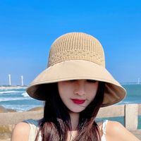 Fashion Large Edge Hollow Sun Protection Solid Color Outdoor Beach Travel Hat main image 6