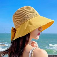 Fashion Large Edge Hollow Sun Protection Solid Color Outdoor Beach Travel Hat sku image 5
