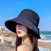Fashion Large Edge Hollow Sun Protection Solid Color Outdoor Beach Travel Hat sku image 6