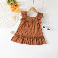 2022 Summer Little Girl Fashion Feather Printed Sleeveless Skirt Clothes main image 4