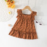 2022 Summer Little Girl Fashion Feather Printed Sleeveless Skirt Clothes main image 2
