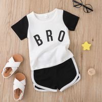 Fashion 2022 Summer Boys' Casual Short-sleeved Letter Print Shorts Two-piece Suit main image 5