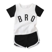 Fashion 2022 Summer Boys' Casual Short-sleeved Letter Print Shorts Two-piece Suit main image 4