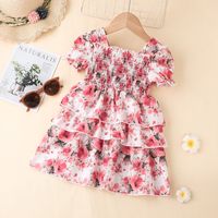 Fashion 2022 Summer Girls' Short-sleeved Floral A-line Dress main image 6