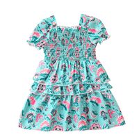 Fashion 2022 Summer Girls' Short-sleeved Floral A-line Dress sku image 7