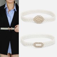 Women's Pearl Waist Chain Elastic Rhinestone Inlaid Dress Decorative Beaded Belt main image 1