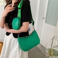 Fashion Solid Color Simple Embroidery Thread Rhombic Shoulder Messenger Bag main image 5