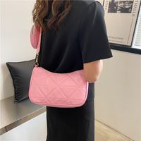 Fashion Solid Color Simple Embroidery Thread Rhombic Shoulder Messenger Bag main image 4