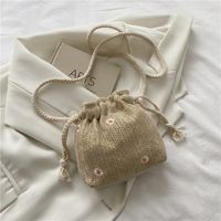 Fashion Summer Straw Casual Bucket Woven Shoulder Crossbody Small Beach Bag sku image 2