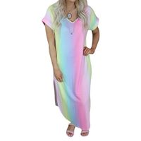 Tie-dye Printed V-neck Short Sleeve Loose Casual Long Dress main image 4