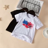 Children Boys' Summer New Solid Color Flag Printed Cotton Short Sleeve Top main image 1