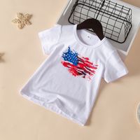 Children Boys' Summer New Solid Color Flag Printed Cotton Short Sleeve Top main image 2