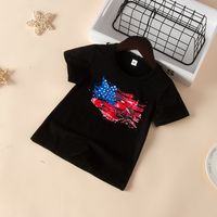 Children Boys' Summer New Solid Color Flag Printed Cotton Short Sleeve Top main image 4