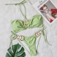 Sexy Swimsuit Metal Accessories Hollow Bikini Pure Color Tube-top Strap Women Swimsuit main image 4