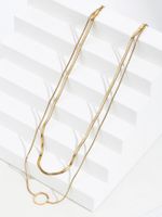 New Style Stainless Steel 18k Gold Plating Circle Pendant Snake Bone Chain Double-layer Necklace main image 1