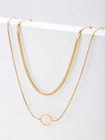 New Style Stainless Steel 18k Gold Plating Circle Pendant Snake Bone Chain Double-layer Necklace main image 2