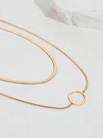 New Style Stainless Steel 18k Gold Plating Circle Pendant Snake Bone Chain Double-layer Necklace main image 3