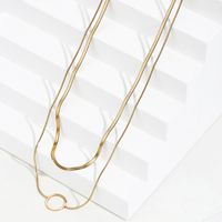 New Style Stainless Steel 18k Gold Plating Circle Pendant Snake Bone Chain Double-layer Necklace main image 4