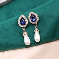 Blue Gemstone Ear Studs Vintage Ear Studs Baroque Water Drop Pearl Stud Aretes Para Mujer sku image 1