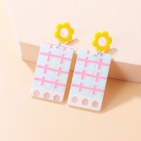 New Fashion Candy Color Embossed Printed Rectangular Acrylic Earrings main image 5