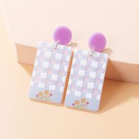 New Fashion Candy Color Embossed Printed Rectangular Acrylic Earrings main image 7