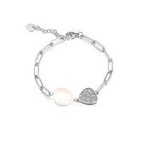 Fashion Heart-shaped Freshwater Pearl Stainless Steel Bracelet Jewelry sku image 1
