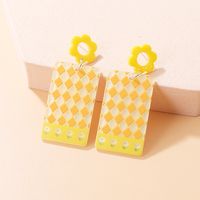 New Fashion Candy Color Embossed Printed Rectangular Acrylic Earrings sku image 2