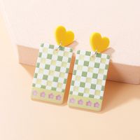New Fashion Candy Color Embossed Printed Rectangular Acrylic Earrings sku image 5