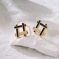 New Fashion Geometric Plating 18k Gold Zircon Dripping Copper Ear Studs main image 4