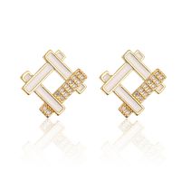 New Fashion Geometric Plating 18k Gold Zircon Dripping Copper Ear Studs sku image 1