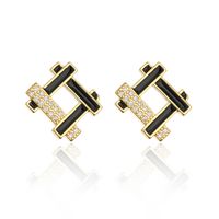 New Fashion Geometric Plating 18k Gold Zircon Dripping Copper Ear Studs sku image 3