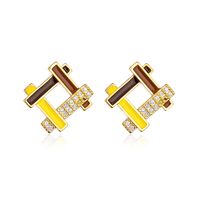 New Fashion Geometric Plating 18k Gold Zircon Dripping Copper Ear Studs sku image 4