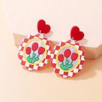 2022 New Water Pattern Plate Color Summer Tulip Plaid Acrylic Earrings main image 3