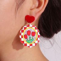 2022 New Water Pattern Plate Color Summer Tulip Plaid Acrylic Earrings main image 4
