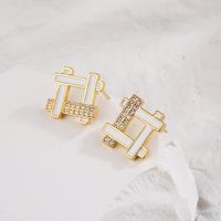 New Fashion Geometric Plating 18k Gold Zircon Dripping Copper Ear Studs main image 2