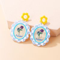 2022 New Water Pattern Plate Color Summer Tulip Plaid Acrylic Earrings sku image 3