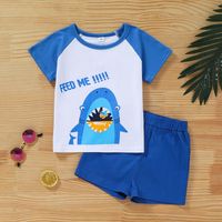 Children's Cute Summer Casual Short-sleeved Shark Letter Printed Shorts Suit main image 10