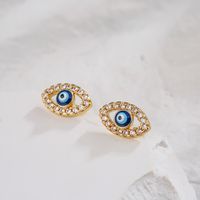 Fashion Plating 18k Gold Micro Inlaid Zircon Eye Copper Ear Stud Earrings main image 2