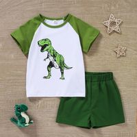 Children's Boys' Summer Casual Sports Cartoon Green Dinosaur Animal Cute Printed Shorts Suit main image 1
