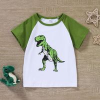 Children's Boys' Summer Casual Sports Cartoon Green Dinosaur Animal Cute Printed Shorts Suit main image 3