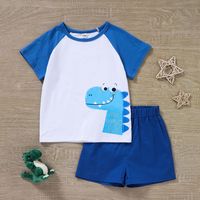 Children's Boys' Summer Casual Sports Cartoon Blue Dinosaur Animal Cute Printed Shorts Suit main image 1