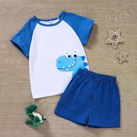 Children's Boys' Summer Casual Sports Cartoon Blue Dinosaur Animal Cute Printed Shorts Suit sku image 2